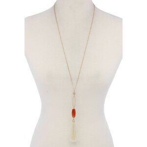 Cut Out Long Oval Bead Tassel Pendant Necklace